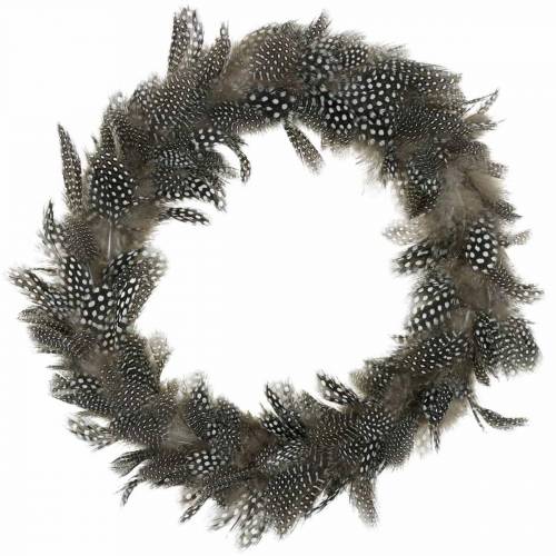 Floristik24 Couronne de plumes pintade Plumes réelles Ø35cm Décoration de Pâques Décoration de printemps