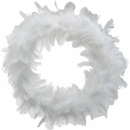Floristik24 Décoration de Pâques couronne de plumes grandes plumes blanches Ø24cm