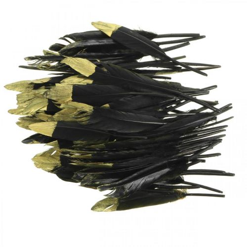 Article Plumes décoratives noires, dorées, vraies plumes pour travaux manuels 12-14cm 72 pièces
