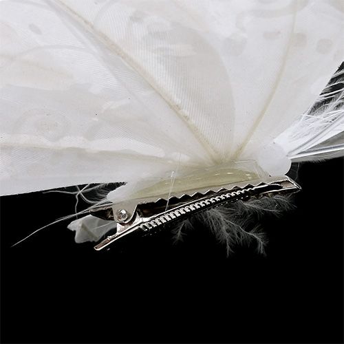Floristik24 Papillon de plumes 11,5cm avec clip Weiß 3P