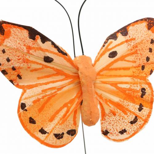 Floristik24 Papillon jaune orange sur fil 7 cm fil 24 pièces