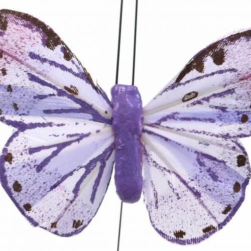 Floristik24 Plume papillon fil métallique rose, violet 7cm 12 p