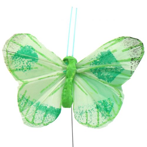 Article Papillon plume sur fil de couleur 6cm 12pcs