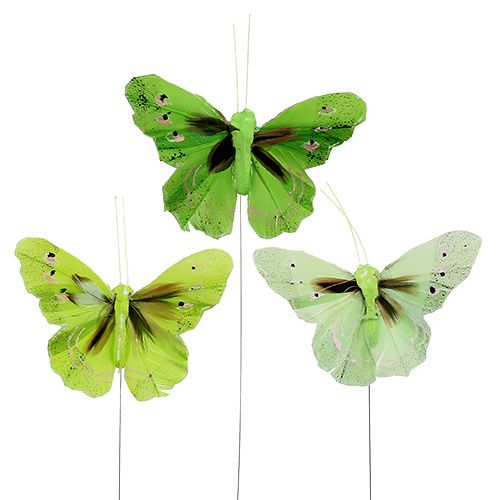 Floristik24 Papillon de plumes 8,5cm vert 12P