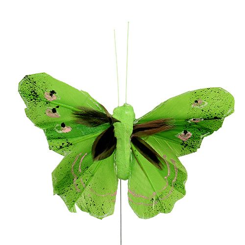 Floristik24 Papillon de plumes 8,5cm vert 12P