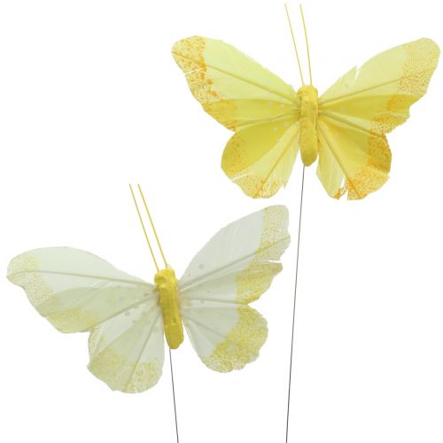 Floristik24 Plumes de papillons jaunes 8.5cm 12pcs