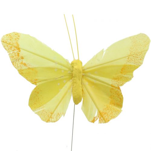 Floristik24 Plumes de papillons jaunes 8.5cm 12pcs