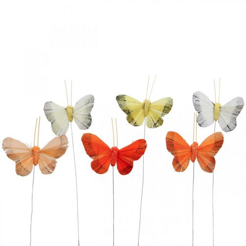 Floristik24 Plume papillon sur fil 5cm orange, jaune 24 pcs