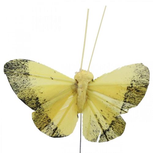 Article Plume papillon sur fil 5cm orange, jaune 24 pcs