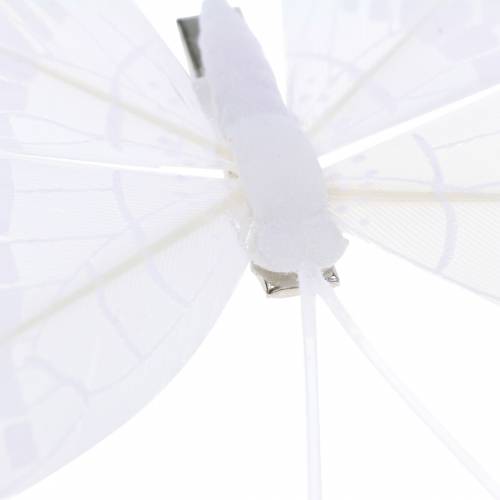 Article Papillon plume sur clip blanc 6cm 10 pièces