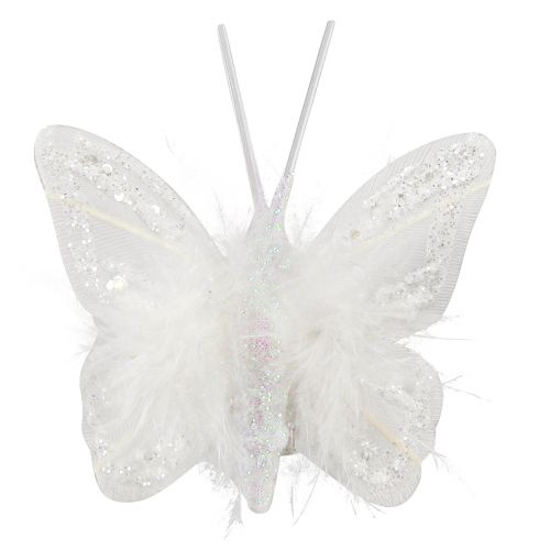 Article Plumes papillons sur clip blanc pailleté 5x4,5cm 4 pcs