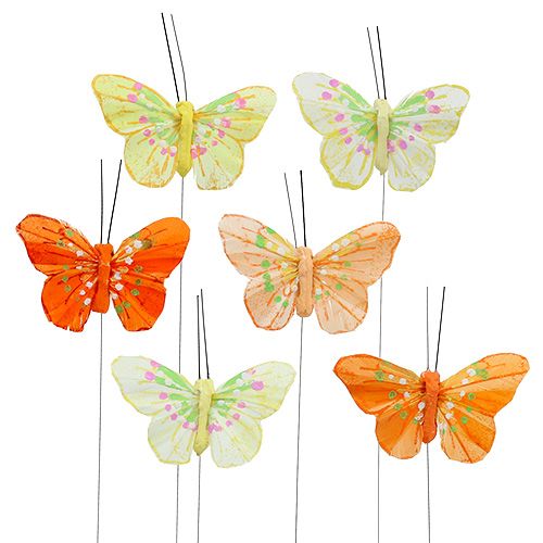 Floristik24 Papillons en plumes 6cm jaune, orange 24pcs