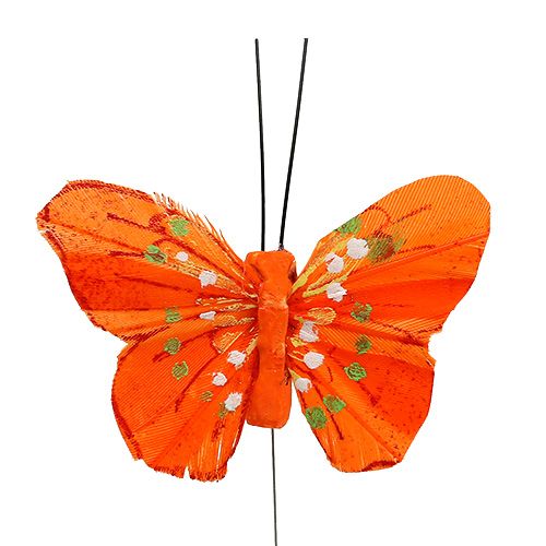 Article Papillons en plumes 6cm jaune, orange 24pcs