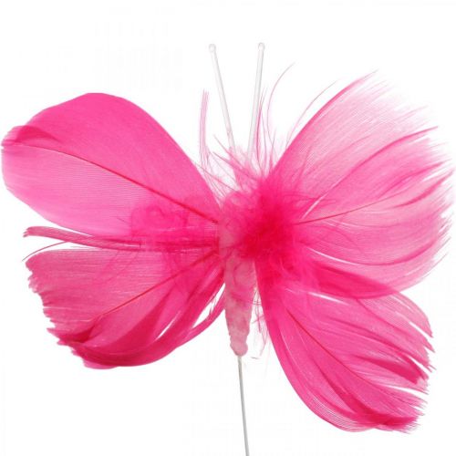 Article Plumes de papillons rose / rose / rouge, papillons décoratifs sur fil 6pcs