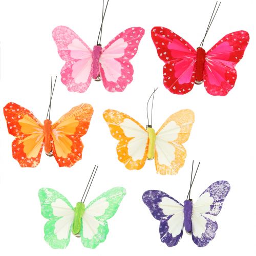 Floristik24 Papillons en plumes sur clip multicolore 7cm 12pcs