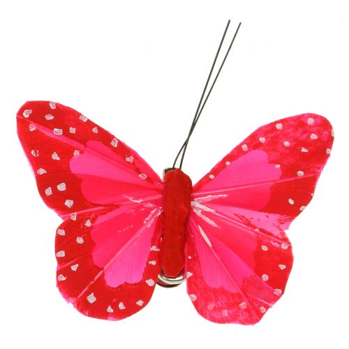 Article Papillons en plumes sur clip multicolore 7cm 12pcs