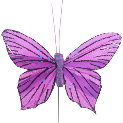 Article Plumes papillons violet 8.5cm 12pcs