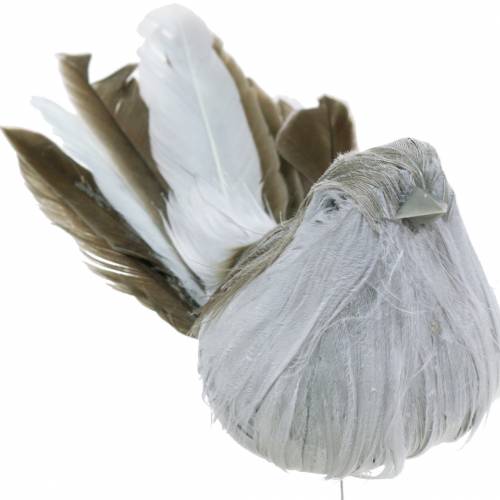 Plume oiseau sur fil gris 12cm 4pcs