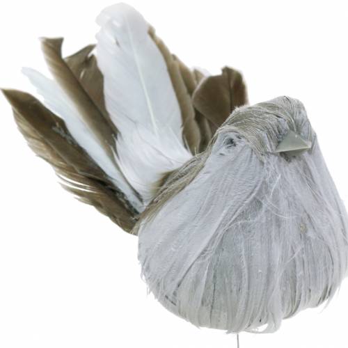 Article Plume oiseau sur fil gris 12cm 4pcs