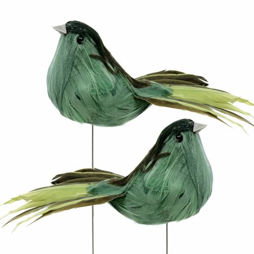 Plume oiseau sur fil vert 12cm 4pcs Plume oiseau sur fil vert 12cm 4pcs