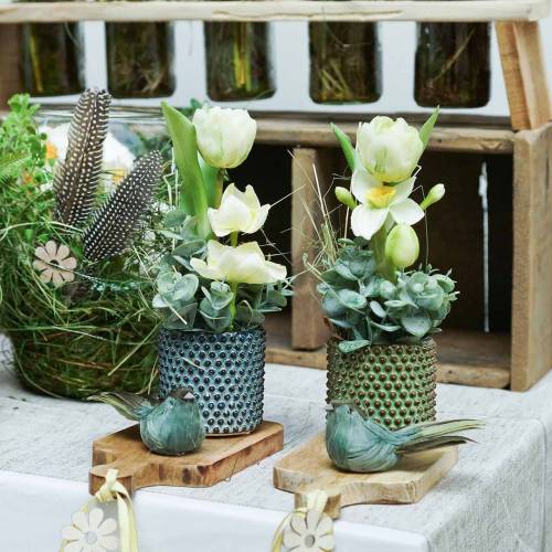 Plume oiseau sur fil vert 12cm 4pcs