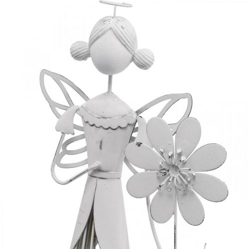 Article Fée des fleurs avec fleur, décoration printanière, lanterne en métal, fée des fleurs en métal blanc H40,5cm