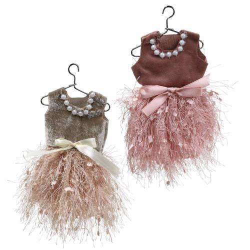 Article Déco de Noël robe de lutin sur cintre rose, marron/crème 16cm 4 pièces assorties