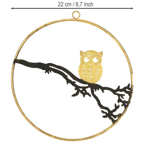 Article Décoration de fenêtre chouette sur branche automne, anneau décoratif métal 22cm