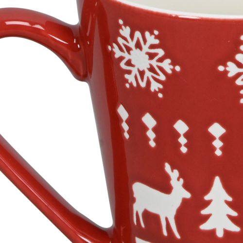 Article Mug de Noël festif motif rennes et sapin de Noël H10cm - rouge et blanc 2 pièces