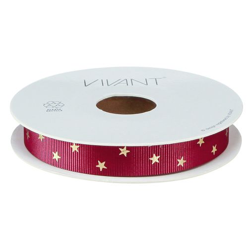 Article Ruban décoratif festif rouge foncé avec étoiles dorées, largeur 15 mm, longueur 20 m