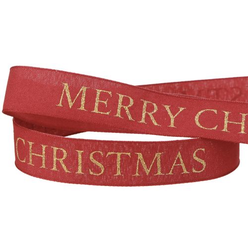 Article Ruban de Noël festif rouge avec inscription dorée "Joyeux Noël", largeur 25 mm, longueur 15 m