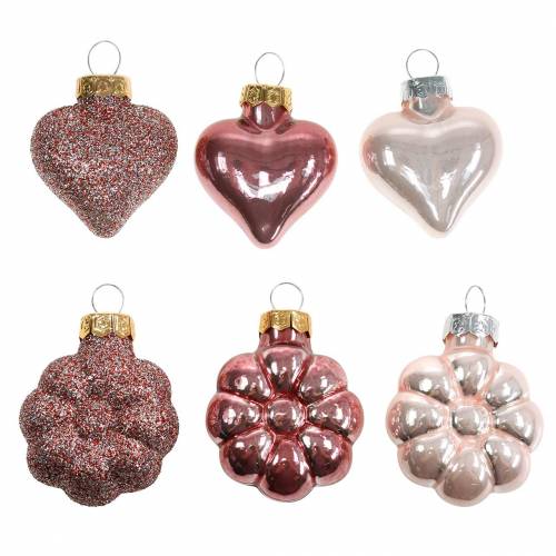 Floristik24 Mini mélange de décorations de sapin de Noël en verre assorti rose, rose 12 pièces