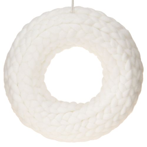 Article Couronne décorative en laine feutrée blanche à suspendre Ø25cm