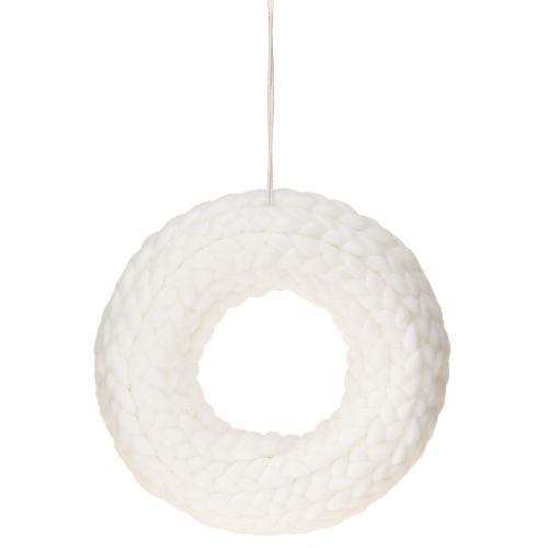 Article Couronne décorative en laine feutrée blanche à suspendre Ø25cm