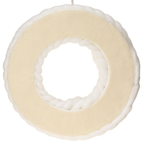 Article Couronne décorative en laine feutrée blanche à suspendre Ø25cm