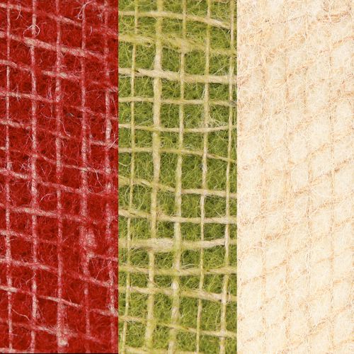 Article Ruban feutre grille de jute vert rouge blanc 15x100cm 3 pièces
