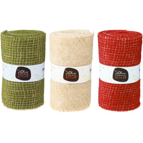 Article Ruban feutre grille de jute vert rouge blanc 15x100cm 3 pièces