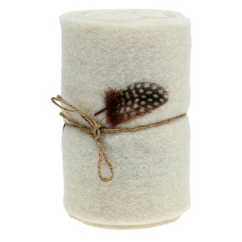 Floristik24 Bande de feutrine crème avec motif plume 15 cm 2 m