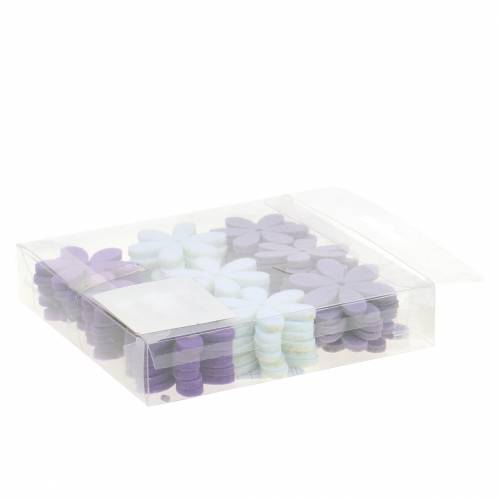 Floristik24 Fleur en feutre violet, blanc assorti 4,5cm 54p
