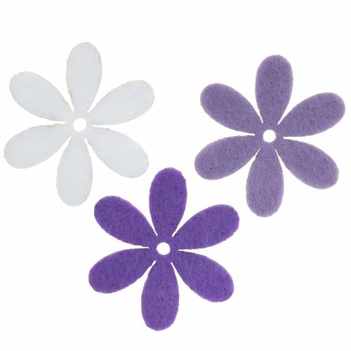 Article Fleur en feutre violet, blanc assorti 4,5cm 54p