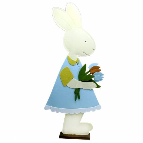 Floristik24 Grand lapin de Pâques en feutre crème, bleu clair, décoration de fenêtre 44cm H101cm