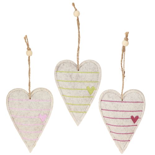 Article Pendentifs en forme de cœur en feutre dans un ensemble – Cœurs décoratifs romantiques avec broderie 12 cm 6 pièces