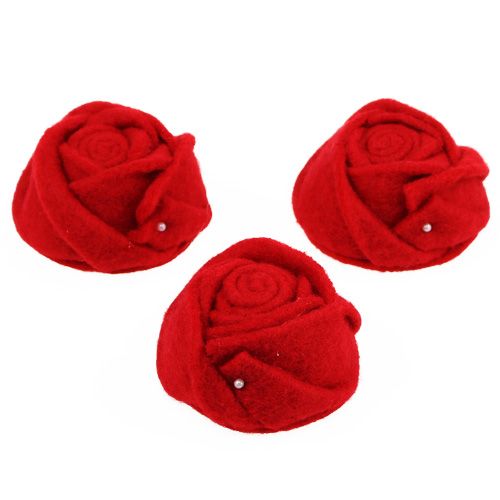 Floristik24 Feutre rose rouge Ø8cm H4cm 6pcs