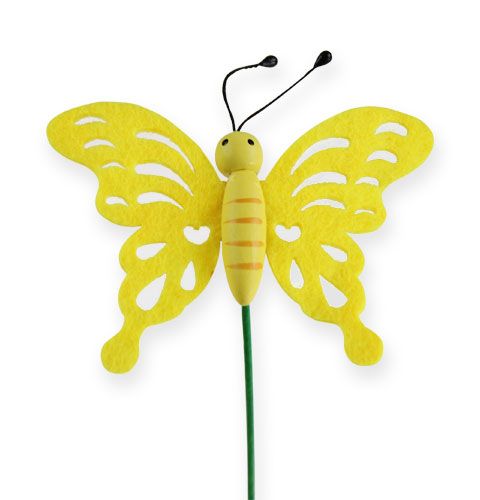 Floristik24 Papillon en feutre sur la tige 7cm vert / jaune 24pcs
