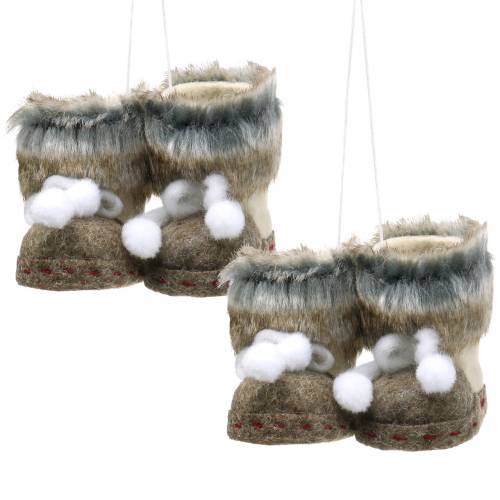 Floristik24 Décoration de Noël Bottes en feutrine avec fourrure 10cm x 8cm 2pcs