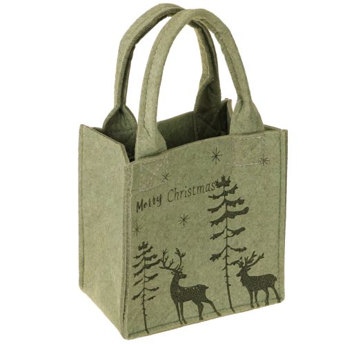 Sac en feutre Joyeux Noël petit avec anses Vert 15×10cm