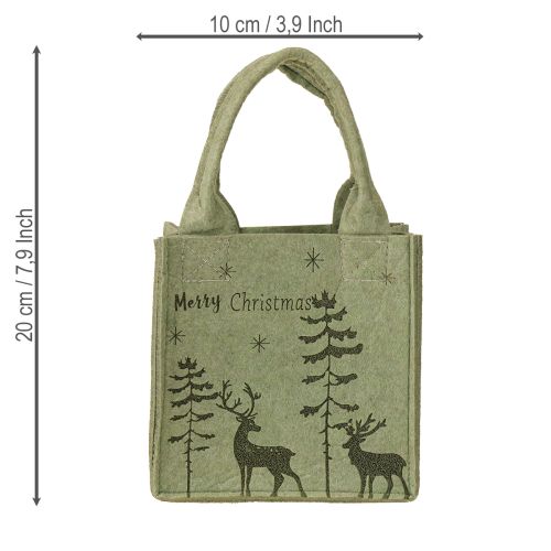 Floristik24 Sac en feutre Joyeux Noël petit avec anses Vert 15×10cm