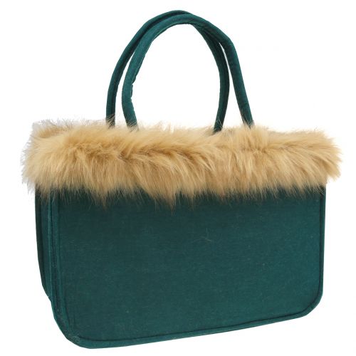 Floristik24 Sac en feutre avec bord de fourrure vert 38cm x 24cm x 20cm