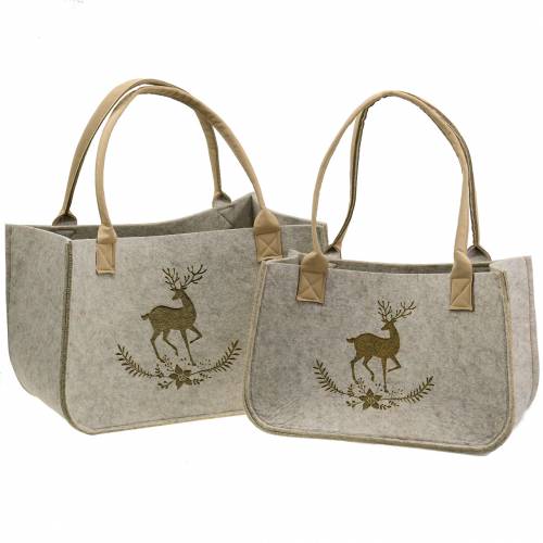 Floristik24 Sac en feutre nature avec motif cerf 2-set