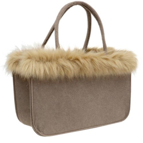 Floristik24 Sac en feutre avec bord fourrure marron clair 38cm x24cm x 20cm